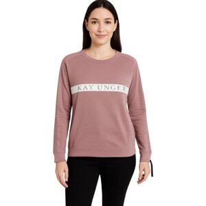 Kay Unger Small Crewneck Mesh Sleeve Graphic Sweatshirt NWT